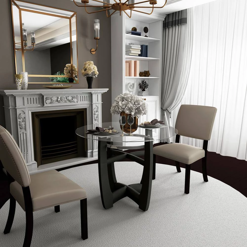 Dining Table 42.01 in. Round Black Glass Top with Wood Frame (Seats 4) by Z-joyee 9 Dining Table 42.01 in. Round Black Glass Top with Wood Frame (Seats 4) by Z-joyee - Image 9