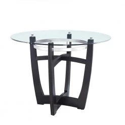 Dining Table 42.01 in. Round Black Glass Top with Wood Frame (Seats 4) by Z-joyee