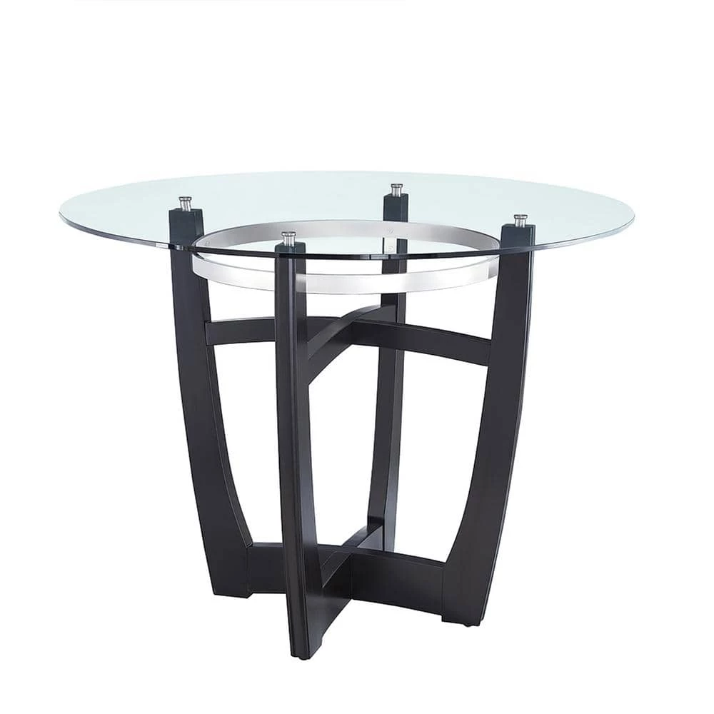 Dining Table 42.01 in. Round Black Glass Top with Wood Frame (Seats 4) by Z-joyee 1 Dining Table 42.01 in. Round Black Glass Top with Wood Frame (Seats 4) by Z-joyee