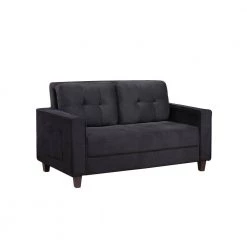 60.63 in. Black Velvet 2-Seats Loveseats Comfortable Loveseat Modern Sofa Couch by Z-joyee -Cheap Z-joyee Store black z joyee loveseats ljp wf199225aab c3 1000