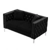 59.4 in. Black Velvet 2-Seats Loveseats with Jeweled Buttons and 2-Pillows by Z-joyee
