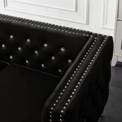59.4 in. Black Velvet 2-Seats Loveseats with Jeweled Buttons and 2-Pillows by Z-joyee -Cheap Z-joyee Store black z joyee loveseats p q202200283 c3 1000