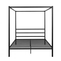 Canopy Black Queen Size Platform Bed with Built-in Headboard by Z-joyee