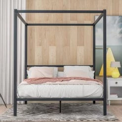 Canopy Black Queen Size Platform Bed with Built-in Headboard by Z-joyee -Cheap Z-joyee Store black z joyee platform beds f fb857216743 76 1000
