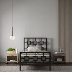 Metal Black Twin Size Platform Bed with Square Design by Z-joyee -Cheap Z-joyee Store black z joyee platform beds f fb857219645 31 1000