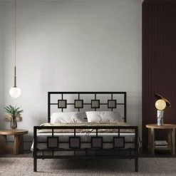 Metal Black Full Size Platform Bed with Square Design by Z-joyee -Cheap Z-joyee Store black z joyee platform beds f fb857219652 fa 1000
