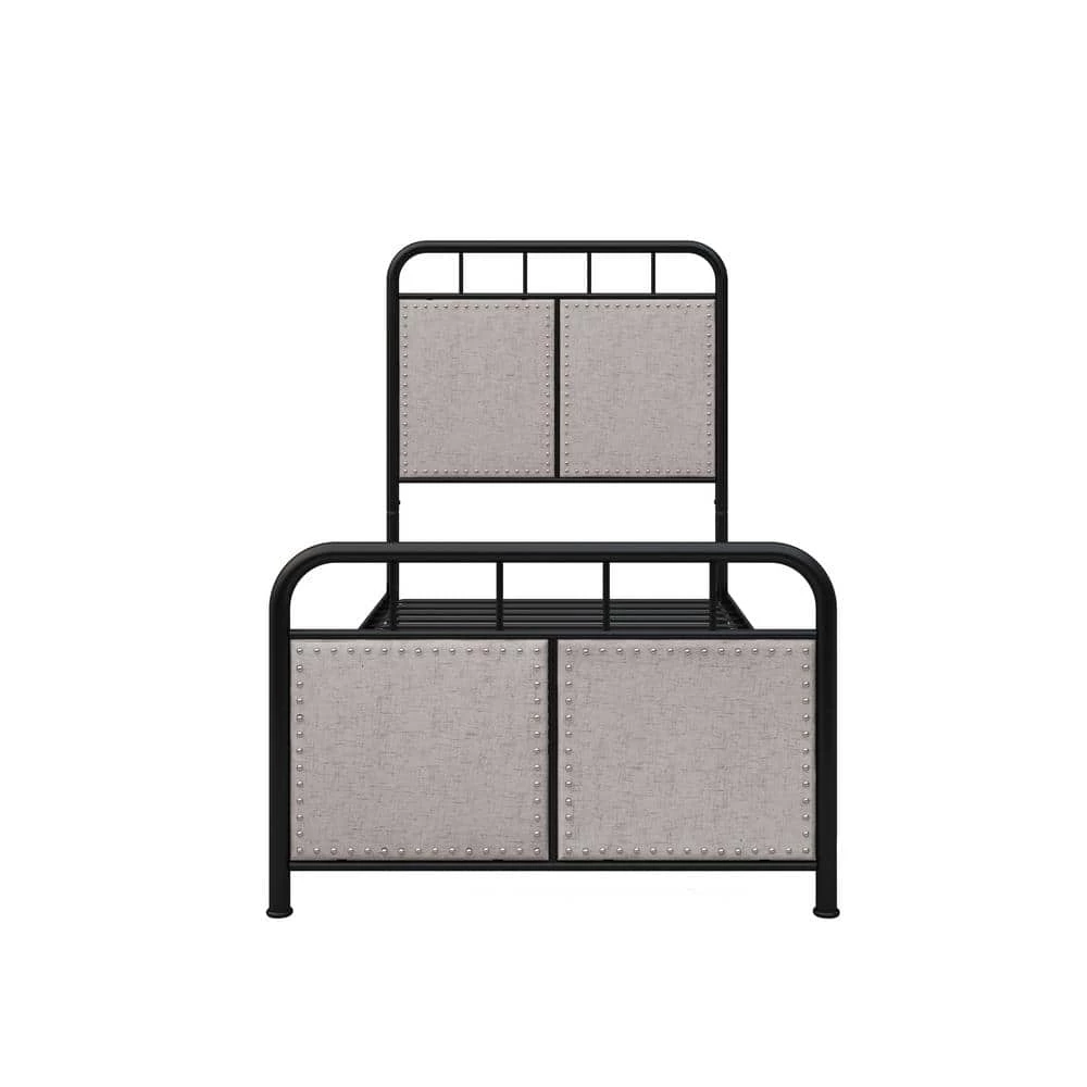 Metal Black Twin Size Platform Bed with Fabric Headboard by Z-joyee 5 Metal Black Twin Size Platform Bed with Fabric Headboard by Z-joyee - Image 5