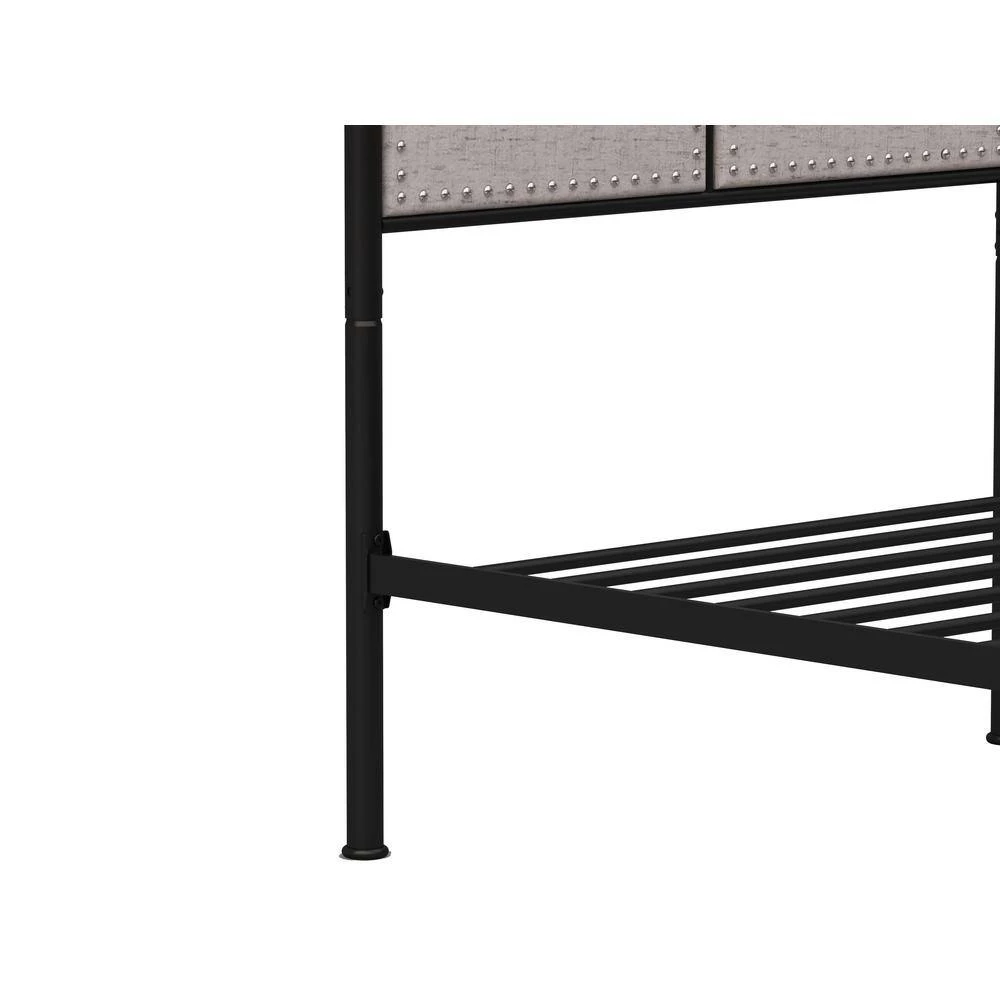 Metal Black Twin Size Platform Bed with Fabric Headboard by Z-joyee 6 Metal Black Twin Size Platform Bed with Fabric Headboard by Z-joyee - Image 6