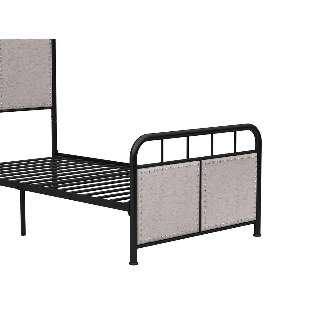Metal Black Twin Size Platform Bed with Fabric Headboard by Z-joyee 4 Metal Black Twin Size Platform Bed with Fabric Headboard by Z-joyee - Image 4