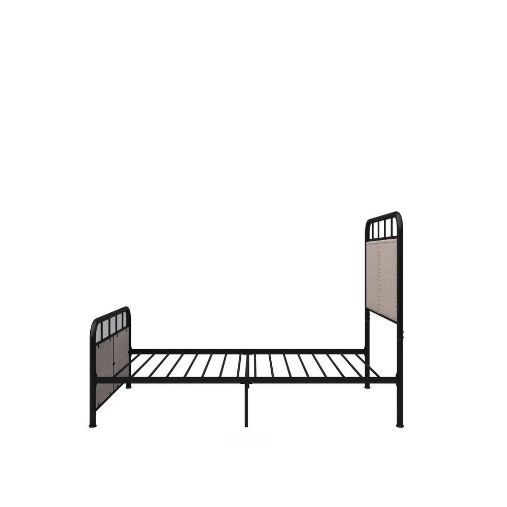 Metal Black Twin Size Platform Bed with Fabric Headboard by Z-joyee 2 Metal Black Twin Size Platform Bed with Fabric Headboard by Z-joyee - Image 2