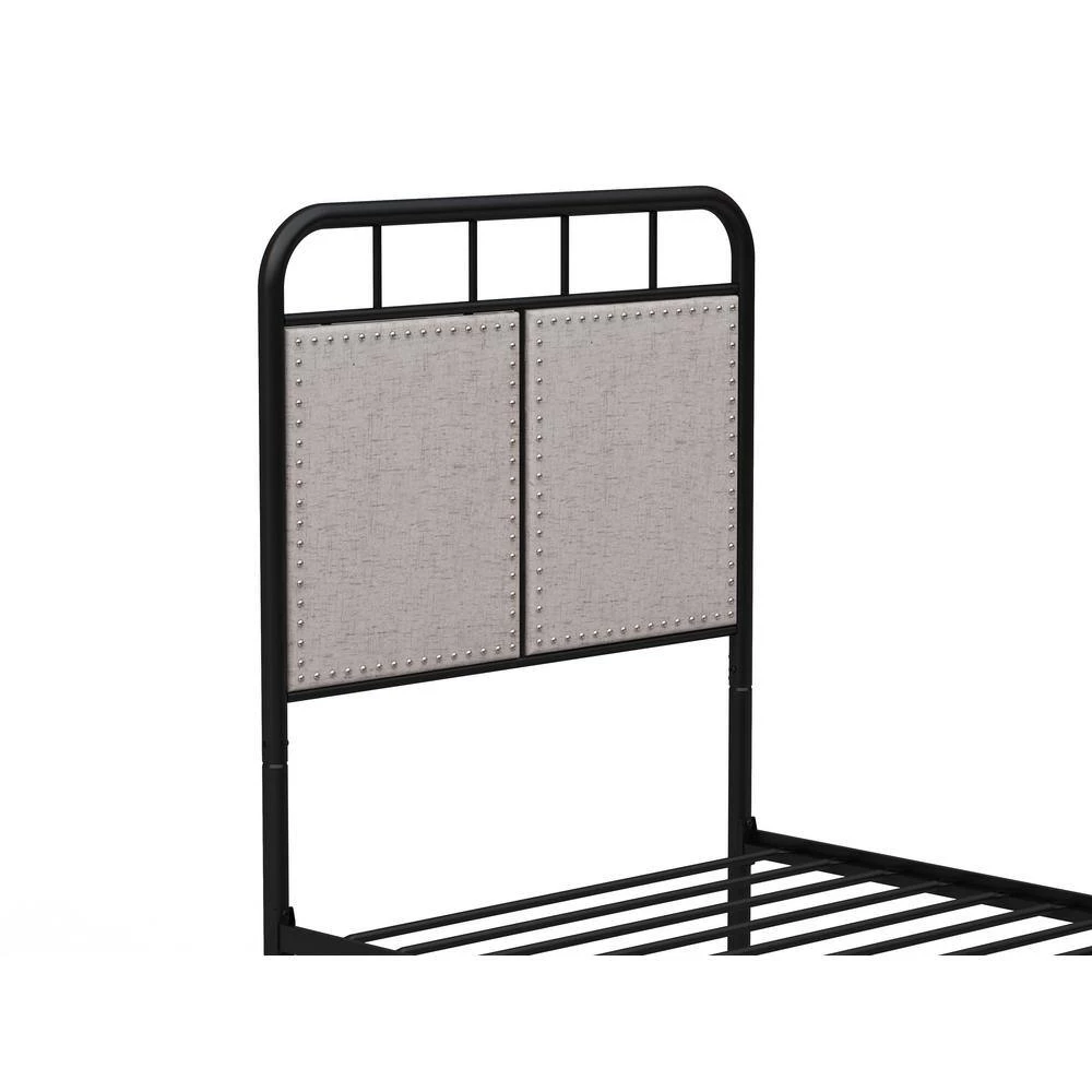 Metal Black Twin Size Platform Bed with Fabric Headboard by Z-joyee 7 Metal Black Twin Size Platform Bed with Fabric Headboard by Z-joyee - Image 7