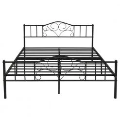 Metal Black Queen Size Platform Bed with Headboard by Z-joyee