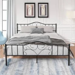 Metal Black Queen Size Platform Bed with Headboard by Z-joyee -Cheap Z-joyee Store black z joyee platform beds f fb857219775 fa 1000