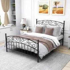83.26 in. Black Queen Metal Bed Frame Platform Bed by Z-joyee -Cheap Z-joyee Store black z joyee platform beds p be20220005 31 1000