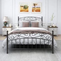 83.26 in. Black Queen Metal Bed Frame Platform Bed by Z-joyee -Cheap Z-joyee Store black z joyee platform beds p be20220005 c3 1000