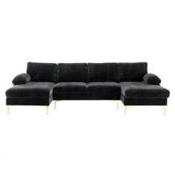 110.63 in. 4-Piece U Shaped Polyester Sectional Sofa in Black by Z-joyee