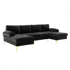 110.63 in. 4-Piece U Shaped Polyester Sectional Sofa in Black by Z-joyee -Cheap Z-joyee Store black z joyee sectional sofas ljp s202200035 c3 1000