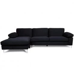 103.5 in. Pillow Top Arms 3 Seats Velvet L Shaped Modern Sectional Sofa Black by Z-joyee