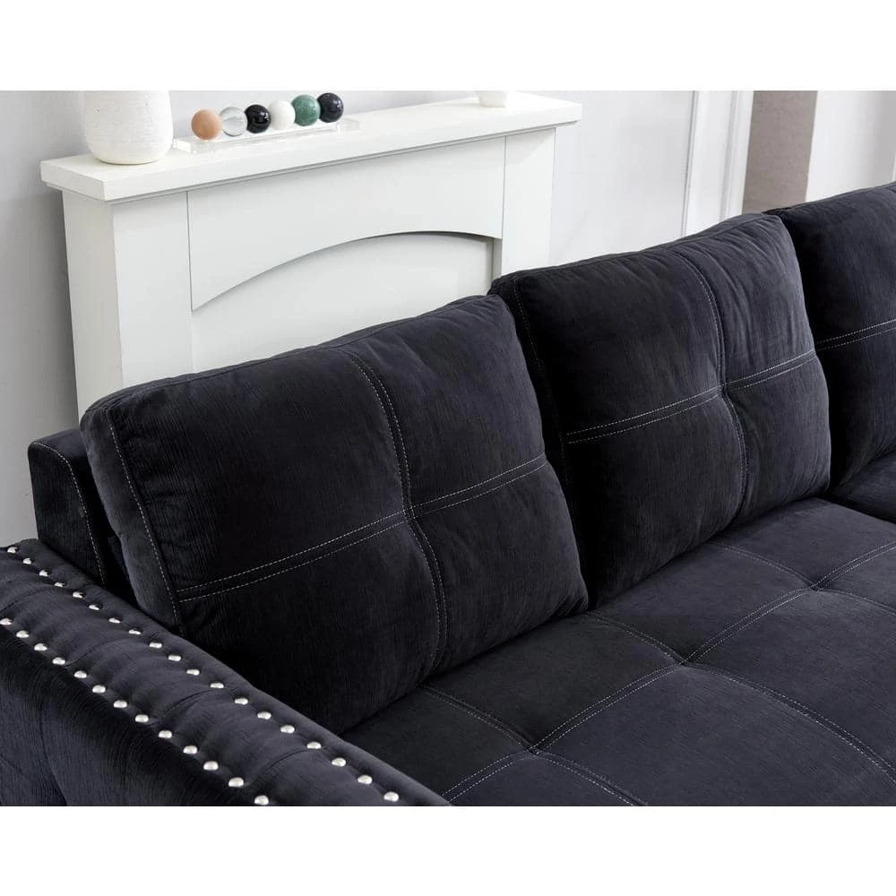91 in W 3 Seats Velvet L-Shaped Modern Sectional Sofa with Storage Black by Z-joyee 6 91 in W 3 Seats Velvet L-Shaped Modern Sectional Sofa with Storage Black by Z-joyee - Image 6