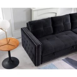 91 in W 3 Seats Velvet L-Shaped Modern Sectional Sofa with Storage Black by Z-joyee 10 91 in W 3 Seats Velvet L-Shaped Modern Sectional Sofa with Storage Black by Z-joyee -Cheap Z-joyee Store black z joyee sectional sofas ljp w487s00008 40 1000