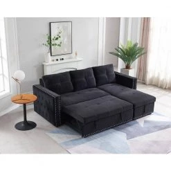 91 in W 3 Seats Velvet L-Shaped Modern Sectional Sofa with Storage Black by Z-joyee 11 91 in W 3 Seats Velvet L-Shaped Modern Sectional Sofa with Storage Black by Z-joyee -Cheap Z-joyee Store black z joyee sectional sofas ljp w487s00008 c3 1000
