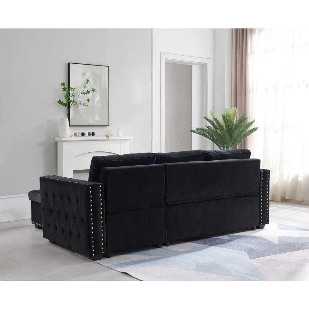 91 in W 3 Seats Velvet L-Shaped Modern Sectional Sofa with Storage Black by Z-joyee 2 91 in W 3 Seats Velvet L-Shaped Modern Sectional Sofa with Storage Black by Z-joyee - Image 2