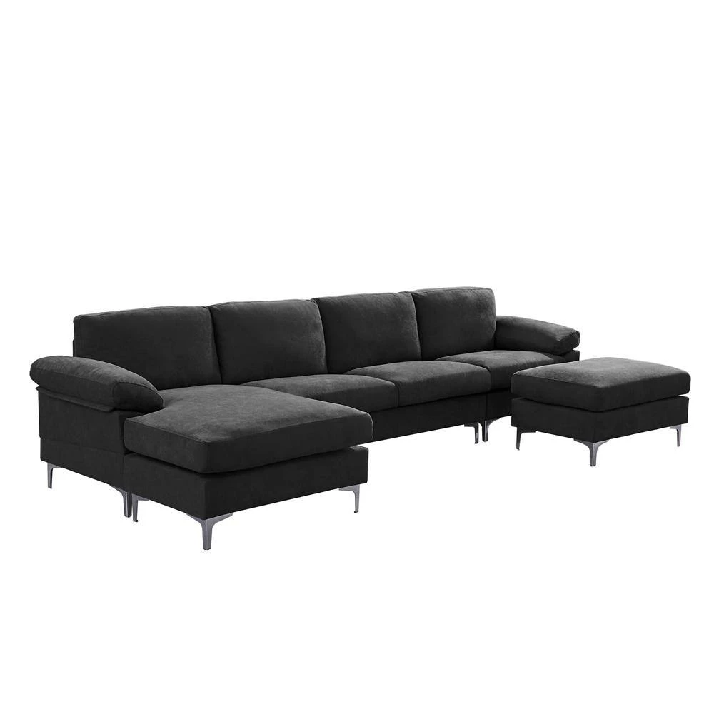 128 in. Slope Arm 4-Piece U-Shaped Polyester Blend Modern Sectional Sofa in Black by Z-joyee 5 128 in. Slope Arm 4-Piece U-Shaped Polyester Blend Modern Sectional Sofa in Black by Z-joyee - Image 5