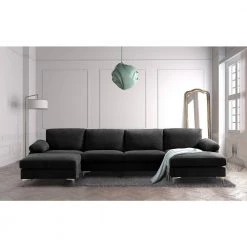 128 in. Slope Arm 4-Piece U-Shaped Polyester Blend Modern Sectional Sofa in Black by Z-joyee 11 128 in. Slope Arm 4-Piece U-Shaped Polyester Blend Modern Sectional Sofa in Black by Z-joyee -Cheap Z-joyee Store black z joyee sectional sofas p s202200079 31 1000