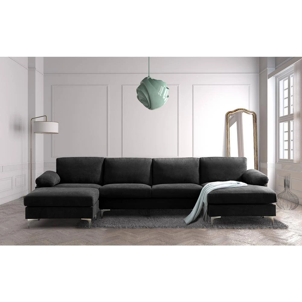128 in. Slope Arm 4-Piece U-Shaped Polyester Blend Modern Sectional Sofa in Black by Z-joyee 6 128 in. Slope Arm 4-Piece U-Shaped Polyester Blend Modern Sectional Sofa in Black by Z-joyee - Image 6