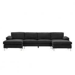 128 in. Slope Arm 4-Piece U-Shaped Polyester Blend Modern Sectional Sofa in Black by Z-joyee