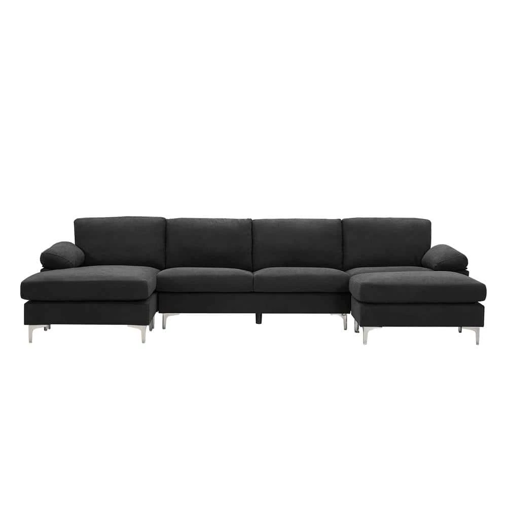 128 in. Slope Arm 4-Piece U-Shaped Polyester Blend Modern Sectional Sofa in Black by Z-joyee 1 128 in. Slope Arm 4-Piece U-Shaped Polyester Blend Modern Sectional Sofa in Black by Z-joyee