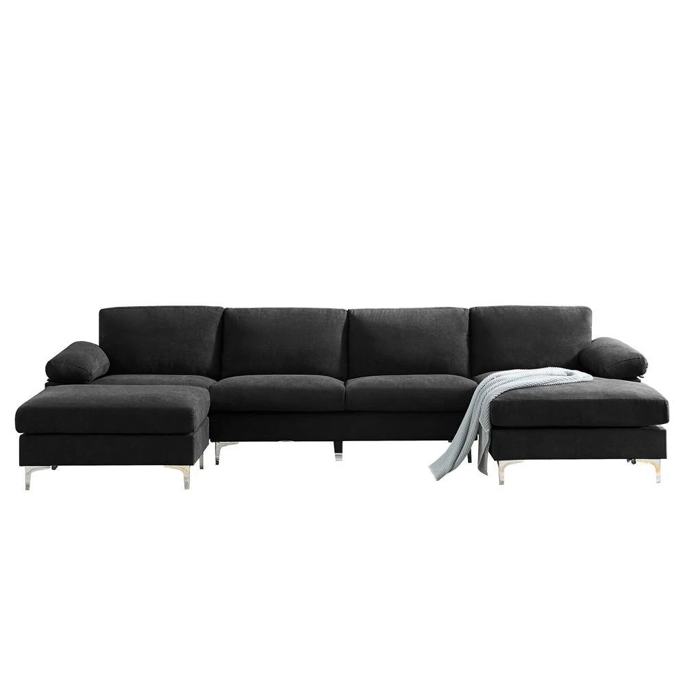 128 in. Slope Arm 4-Piece U-Shaped Polyester Blend Modern Sectional Sofa in Black by Z-joyee 3 128 in. Slope Arm 4-Piece U-Shaped Polyester Blend Modern Sectional Sofa in Black by Z-joyee - Image 3