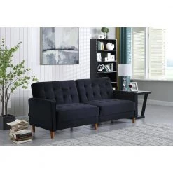 78 in. Black Velvet Twin Upholstered 2-Seater Sofa Bed by Z-joyee -Cheap Z-joyee Store black z joyee sofa beds ljp w85135669 31 1000