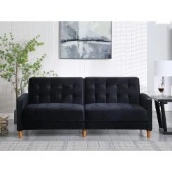 78 in. Black Velvet Twin Upholstered 2-Seater Sofa Bed by Z-joyee