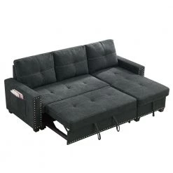 85 in. Black Reversible Sleeper 3-Seat Sectional Sofa Full Sofa Bed with Storage Square Arm Nailheaded by Z-joyee -Cheap Z-joyee Store black z joyee sofa beds p q202200298 4f 1000