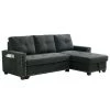 85 in. Black Reversible Sleeper 3-Seat Sectional Sofa Full Sofa Bed with Storage Square Arm Nailheaded by Z-joyee