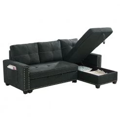 85 in. Black Reversible Sleeper 3-Seat Sectional Sofa Full Sofa Bed with Storage Square Arm Nailheaded by Z-joyee -Cheap Z-joyee Store black z joyee sofa beds p q202200298 c3 1000