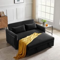 59.5 in. Black Velvet Twin Size Modern Convertible Sofa Bed Velvet Loveseat Sofa with Pull Out Bed by Z-joyee 15 59.5 in. Black Velvet Twin Size Modern Convertible Sofa Bed Velvet Loveseat Sofa with Pull Out Bed by Z-joyee -Cheap Z-joyee Store black z joyee sofa beds p q202200327 31 1000