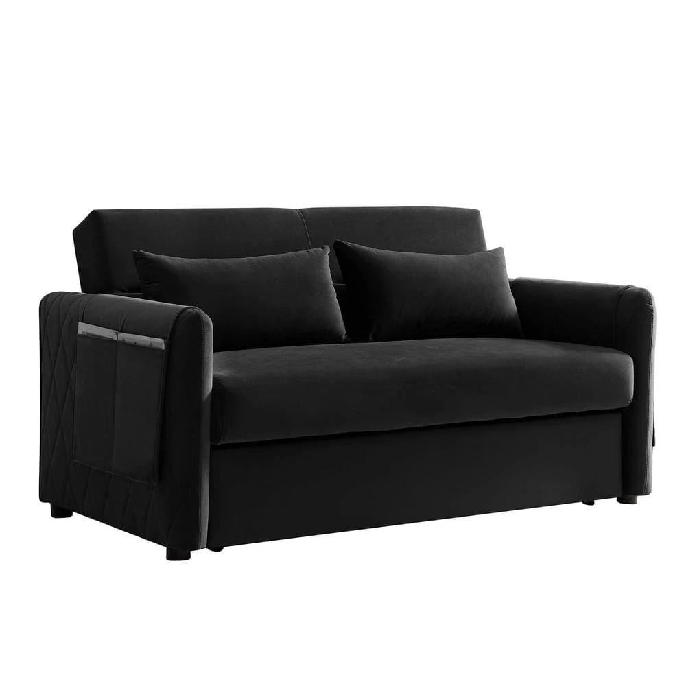 59.5 in. Black Velvet Twin Size Modern Convertible Sofa Bed Velvet Loveseat Sofa with Pull Out Bed by Z-joyee 1 59.5 in. Black Velvet Twin Size Modern Convertible Sofa Bed Velvet Loveseat Sofa with Pull Out Bed by Z-joyee