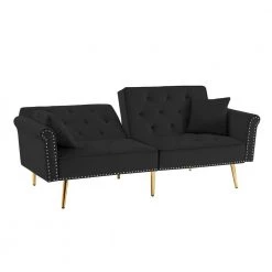 76.7 in. Black Velvet Twin Sleeper Size Sofa Bed Tufted Sofa Couch with 2 Pillows and Nailhead Trim by Z-joyee -Cheap Z-joyee Store black z joyee sofa beds p s202200364 1f 1000