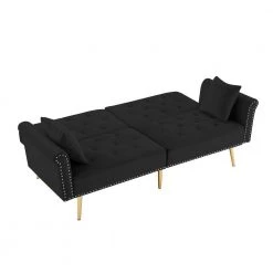 76.7 in. Black Velvet Twin Sleeper Size Sofa Bed Tufted Sofa Couch with 2 Pillows and Nailhead Trim by Z-joyee -Cheap Z-joyee Store black z joyee sofa beds p s202200364 44 1000