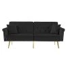 76.7 in. Black Velvet Twin Sleeper Size Sofa Bed Tufted Sofa Couch with 2 Pillows and Nailhead Trim by Z-joyee
