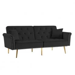 76.7 in. Black Velvet Twin Sleeper Size Sofa Bed Tufted Sofa Couch with 2 Pillows and Nailhead Trim by Z-joyee -Cheap Z-joyee Store black z joyee sofa beds p s202200364 c3 1000