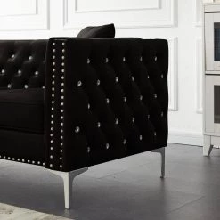 82.3 in. Square Arm Velvet Mid-Century Modern Straight 3-Seats Sofa in Black with 2-Pillows by Z-joyee -Cheap Z-joyee Store black z joyee sofas couches p q202200284 1f 1000