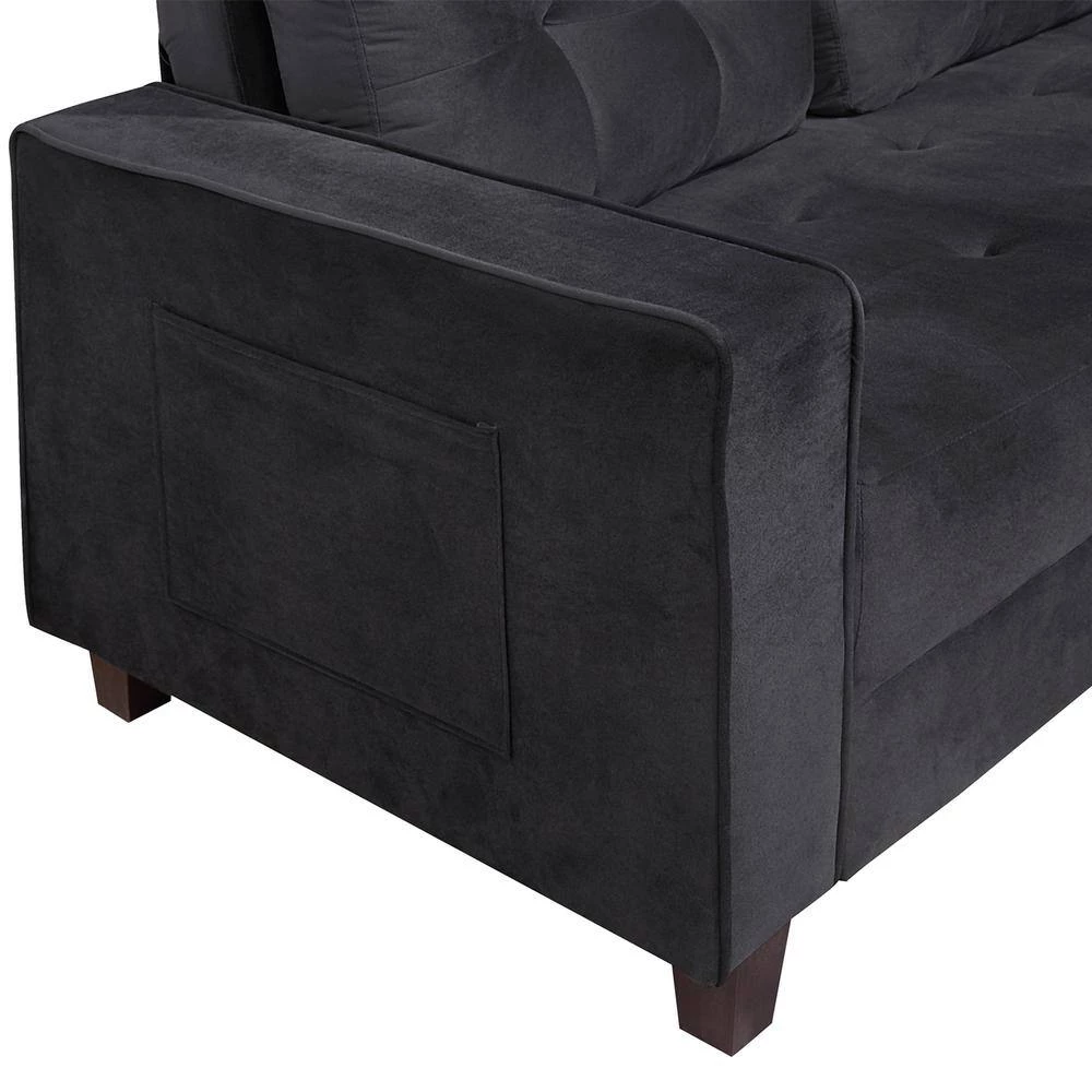 76 in. Square Arm Velvet Straight Comfortable 3-Seat Sofa Modern Couch in Black by Z-joyee 5 76 in. Square Arm Velvet Straight Comfortable 3-Seat Sofa Modern Couch in Black by Z-joyee - Image 5