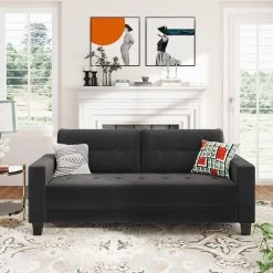 76 in. Square Arm Velvet Straight Comfortable 3-Seat Sofa Modern Couch in Black by Z-joyee 17 76 in. Square Arm Velvet Straight Comfortable 3-Seat Sofa Modern Couch in Black by Z-joyee -Cheap Z-joyee Store black z joyee sofas couches p s202200052 31 1000