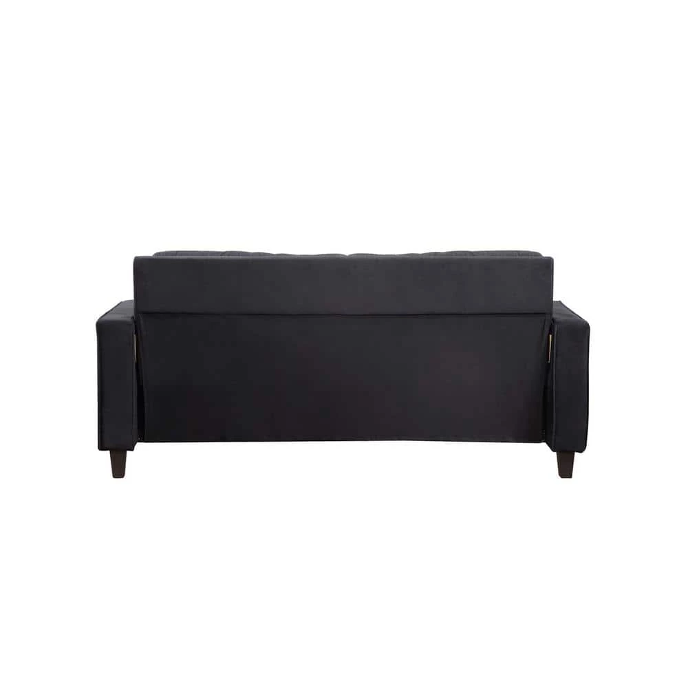 76 in. Square Arm Velvet Straight Comfortable 3-Seat Sofa Modern Couch in Black by Z-joyee 3 76 in. Square Arm Velvet Straight Comfortable 3-Seat Sofa Modern Couch in Black by Z-joyee - Image 3