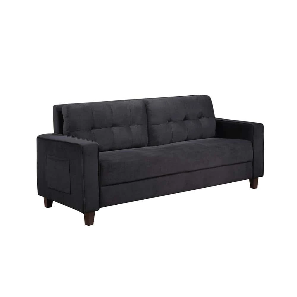 76 in. Square Arm Velvet Straight Comfortable 3-Seat Sofa Modern Couch in Black by Z-joyee 4 76 in. Square Arm Velvet Straight Comfortable 3-Seat Sofa Modern Couch in Black by Z-joyee - Image 4