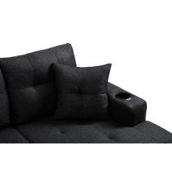 96 in. Square Arm Polyester Modern L Shaped 4-Seats Sofa with 2-Pillows in Black by Z-joyee -Cheap Z-joyee Store black z joyee sofas couches p s202200243 76 1000