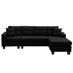 96 in. Square Arm Polyester Modern L Shaped 4-Seats Sofa with 2-Pillows in Black by Z-joyee -Cheap Z-joyee Store black z joyee sofas couches p s202200243 c3 1000